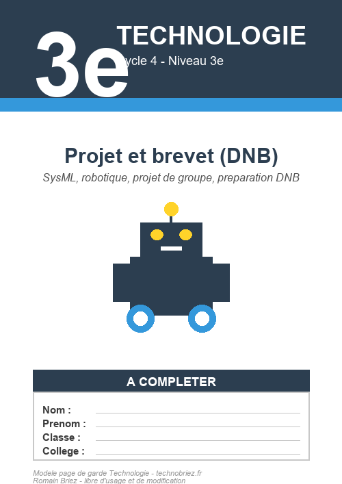 Modèle page de garde technologie 3e à imprimer
