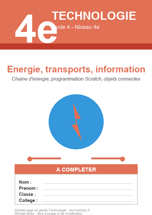 Modèle page de garde technologie 4e à imprimer