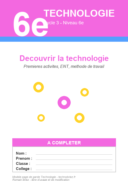 Page de garde technologie collège : modèles à imprimer (6e, 5e, 4e, 3e)