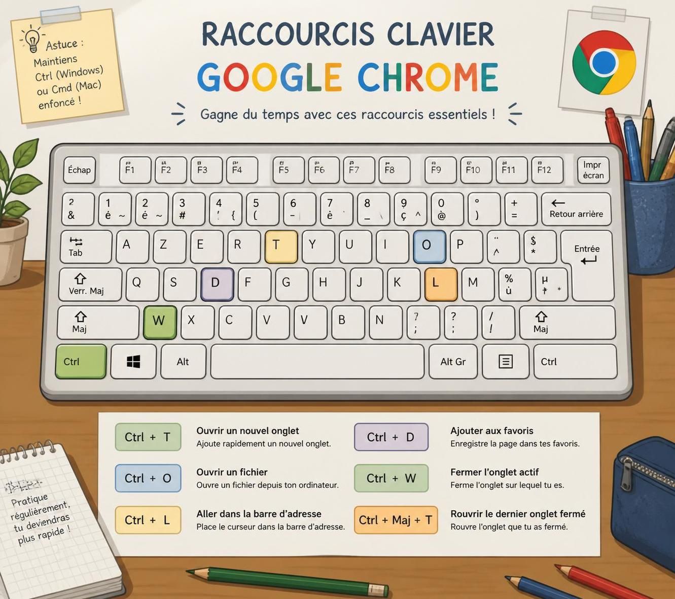 découvrez les raccourcis clavier essentiels de google chrome pour naviguer plus rapidement et optimiser votre expérience sur le navigateur.