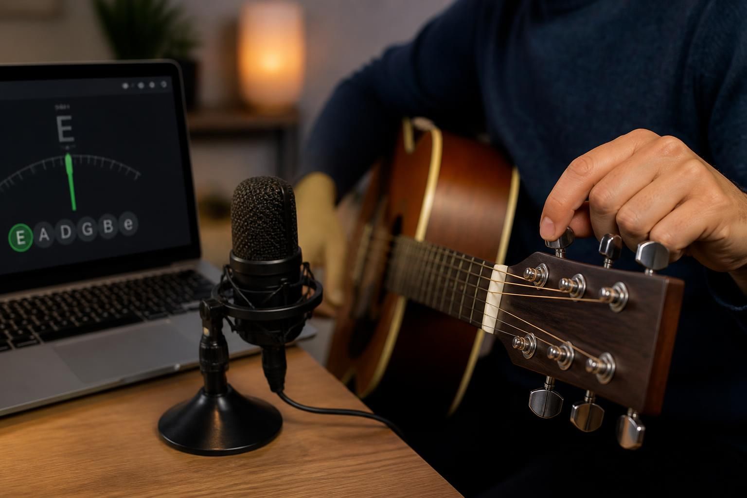 accordeur de guitare en ligne utilisant le micro de votre appareil pour un réglage précis et rapide de votre instrument.