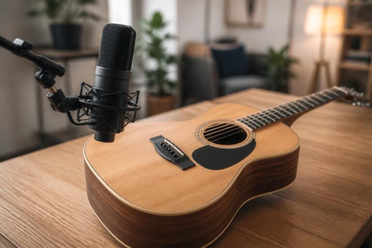 accordeur de guitare en ligne gratuit utilisant le micro de votre appareil pour accorder votre guitare avec précision et facilité, où que vous soyez.